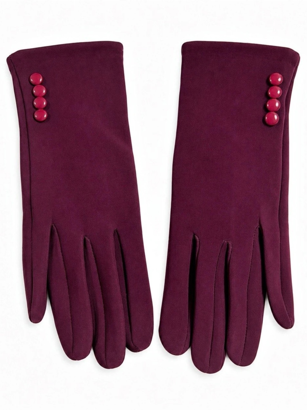 Burgundy Touchscreen Stretch Gloves Button Accent Elegant Winter Dress Style